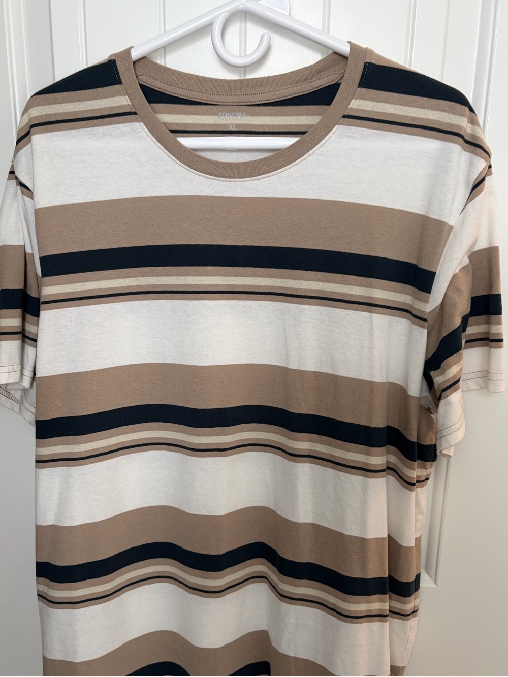Sonoma Men's Short Sleeve Striped Tee in Tan, Black & White